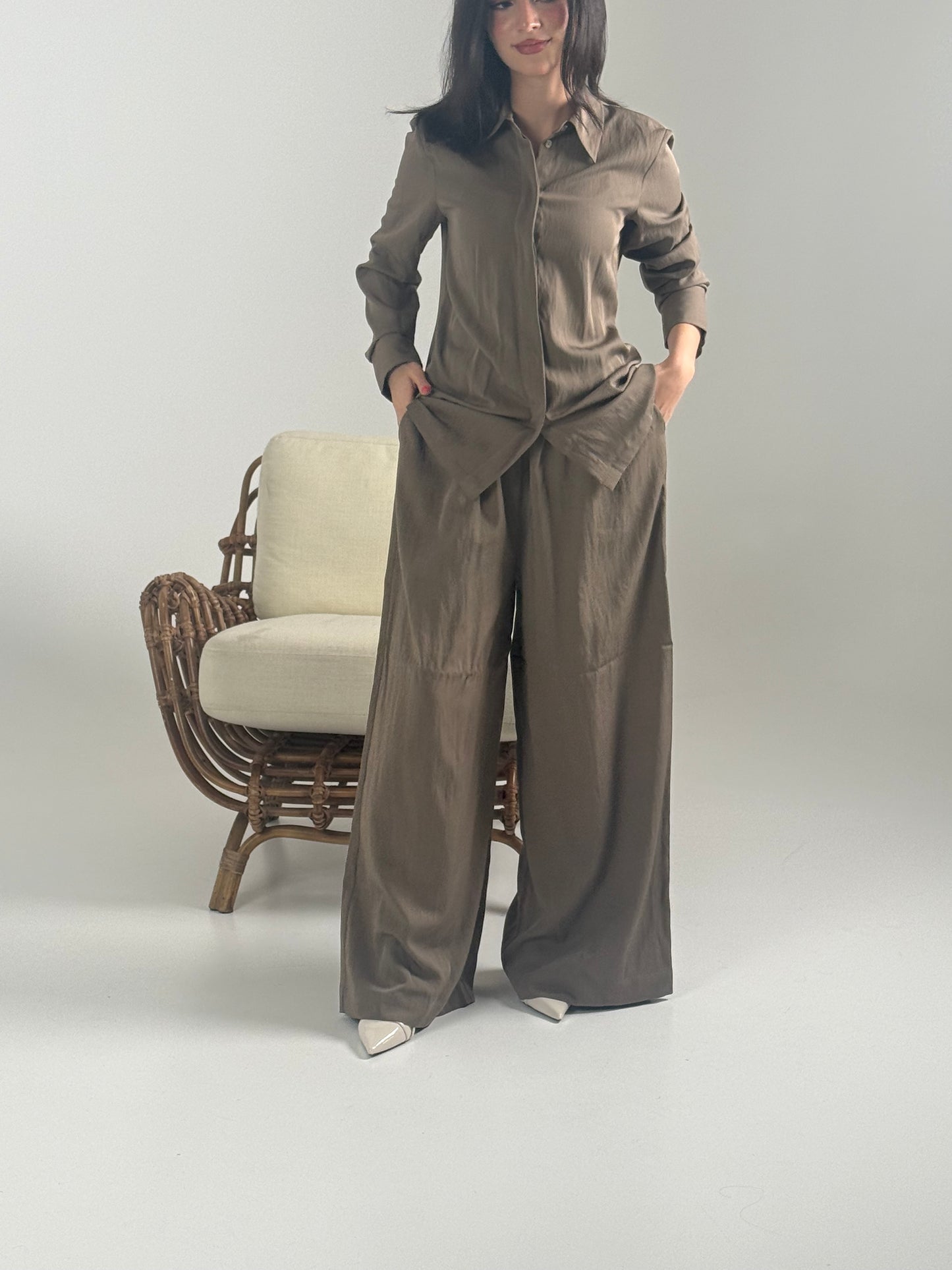 Pleated Silk Set – Smoky Grey