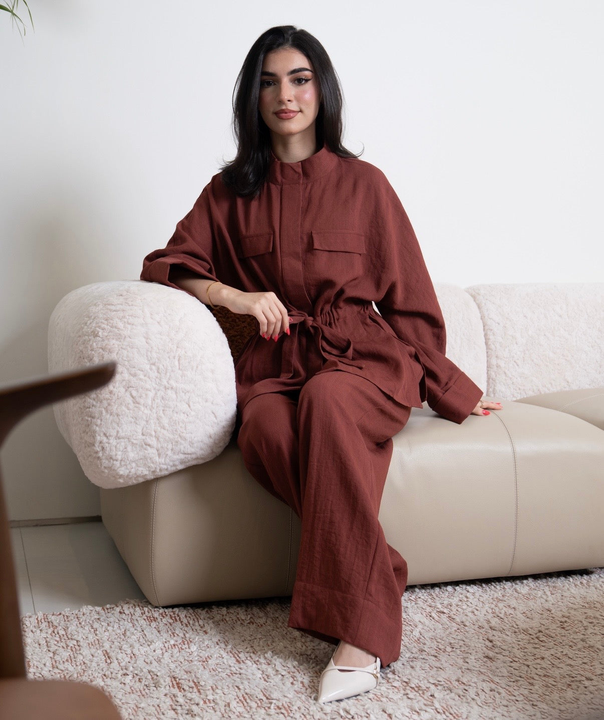 Belted Linen Set – Burnished Rust