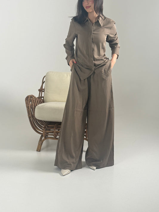Pleated Silk Set – Smoky Grey