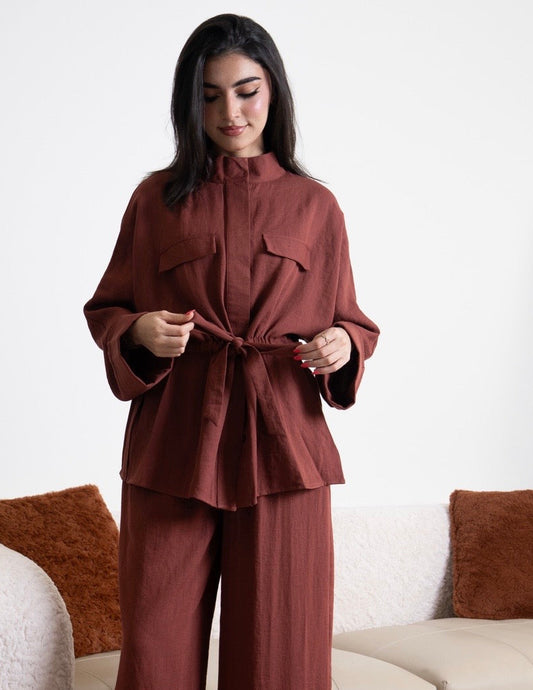 Belted Linen Set – Burnished Rust