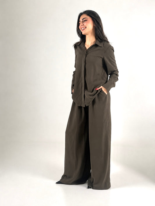 Crepe Shirt & Pants Set – Moss Olive