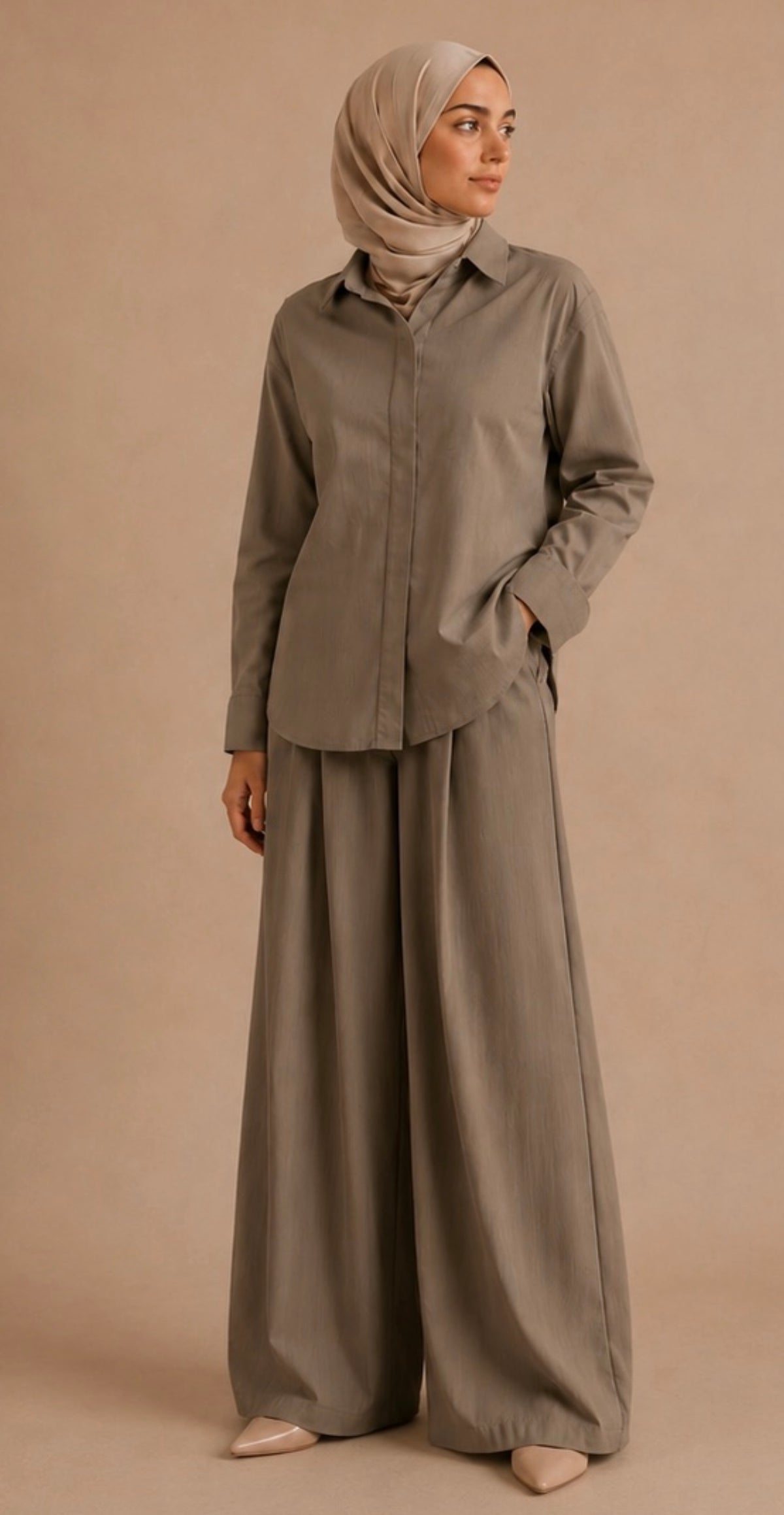 Pleated Silk Set – Smoky Grey