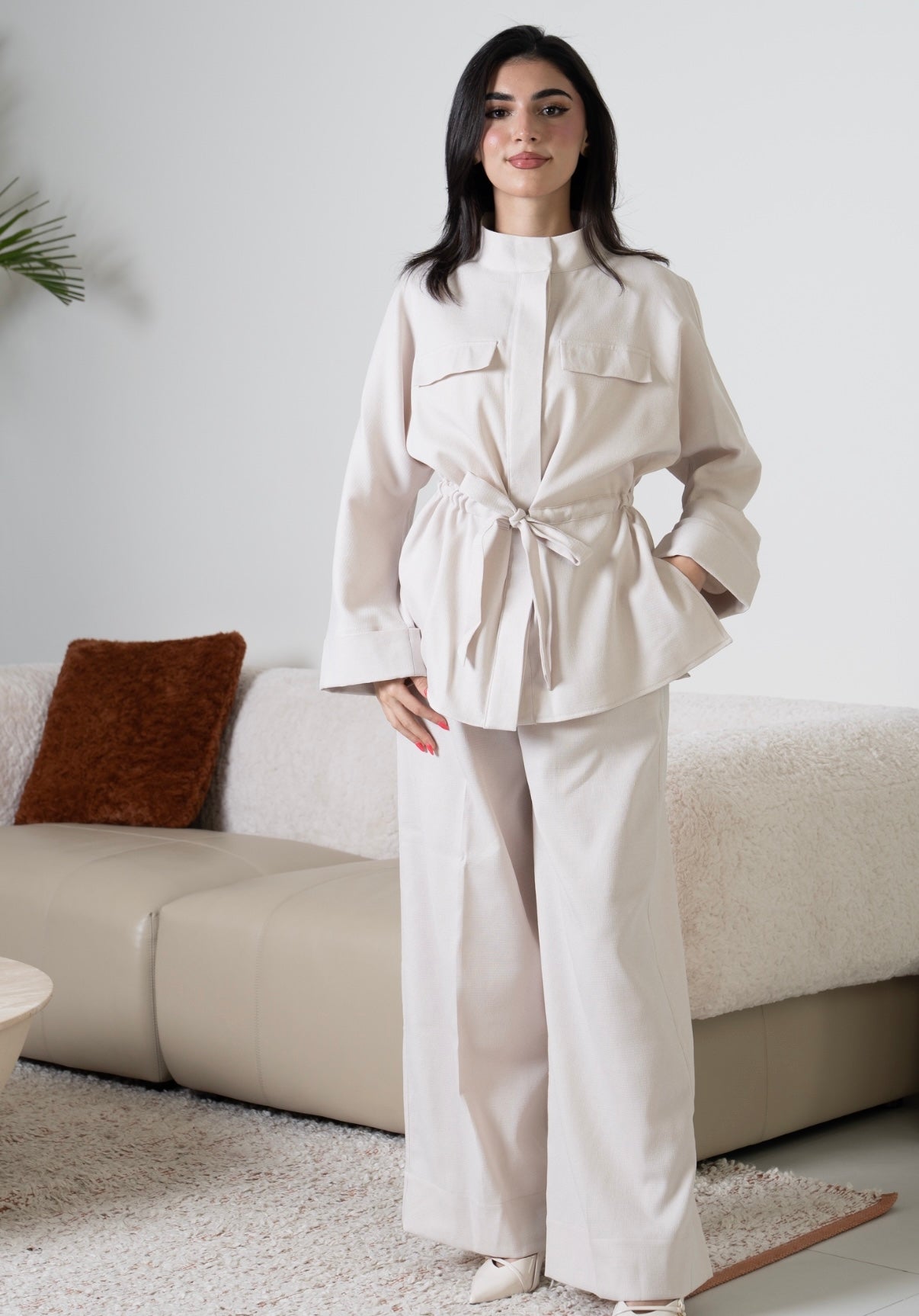 Drawstring Shirt & Pants Set – Ecru