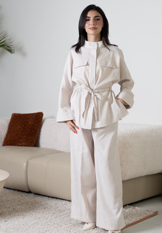 Drawstring Shirt & Pants Set – Ecru