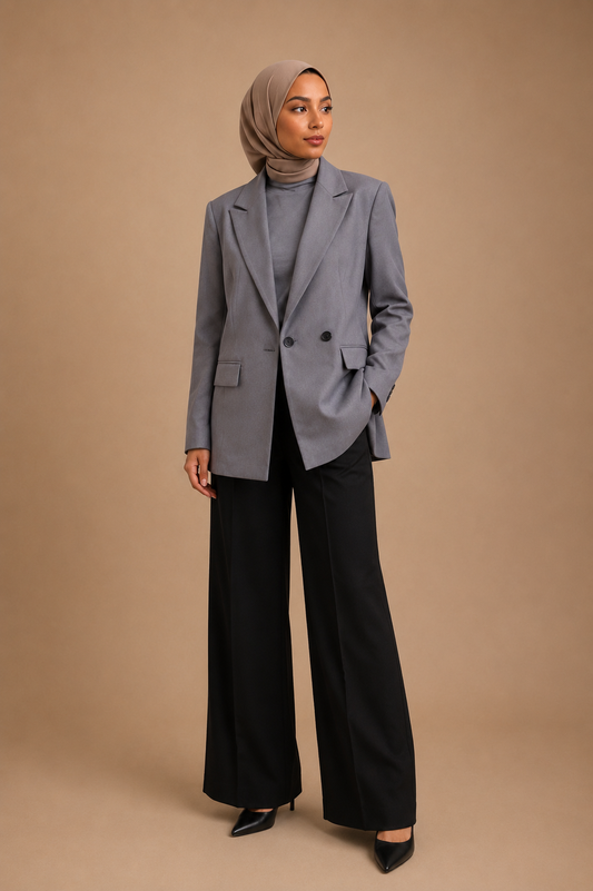 Long Blazer & T-Shirt Set – Elephant Grey