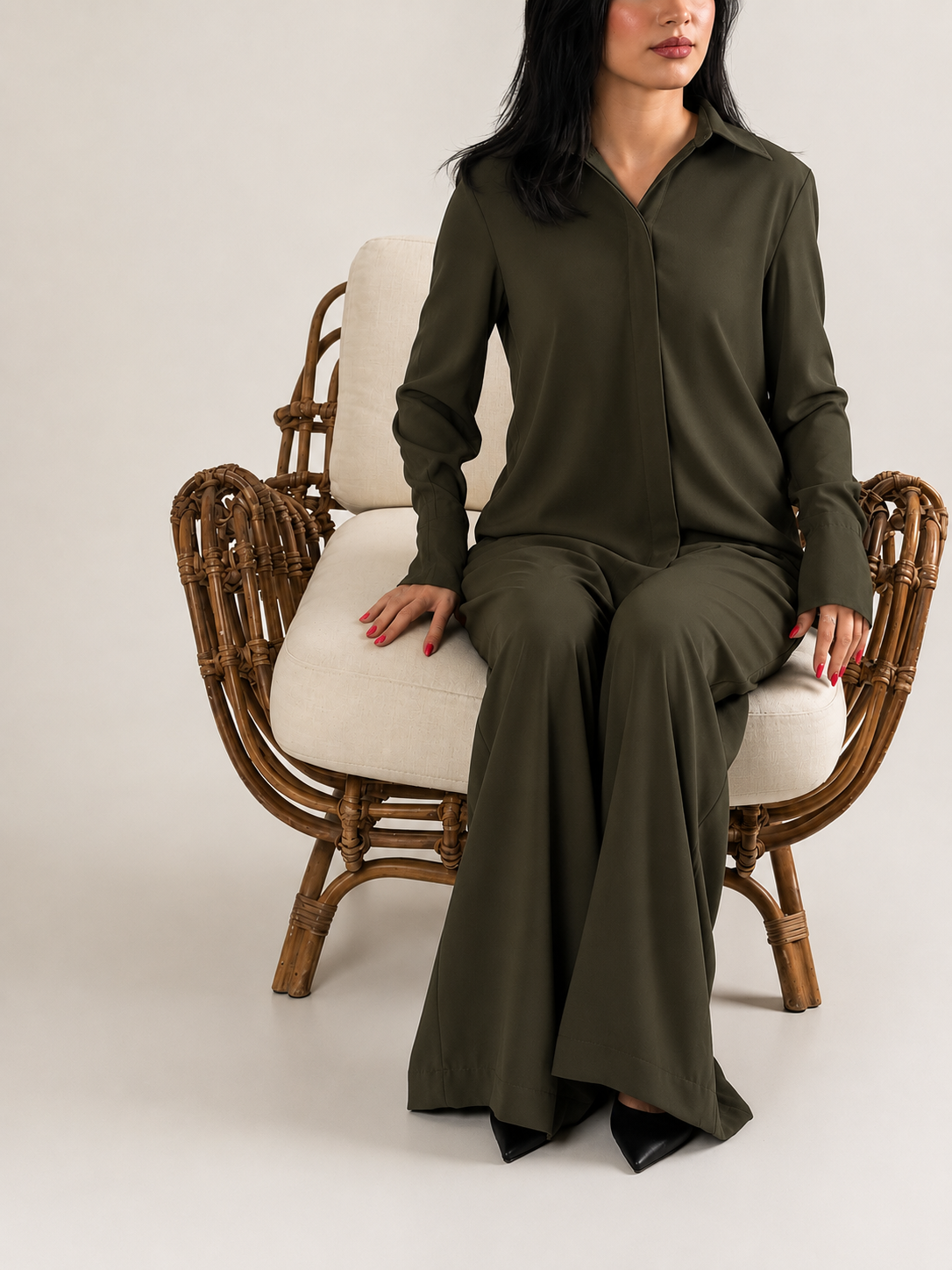 Crepe Shirt & Pants Set – Moss Olive