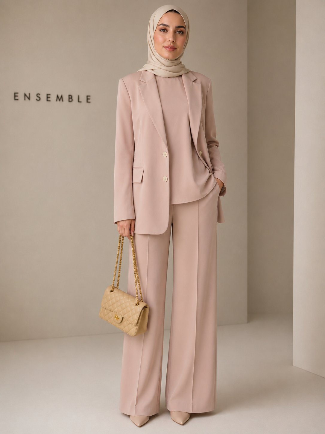 Three-Piece Crepe Suit – Nude Pink