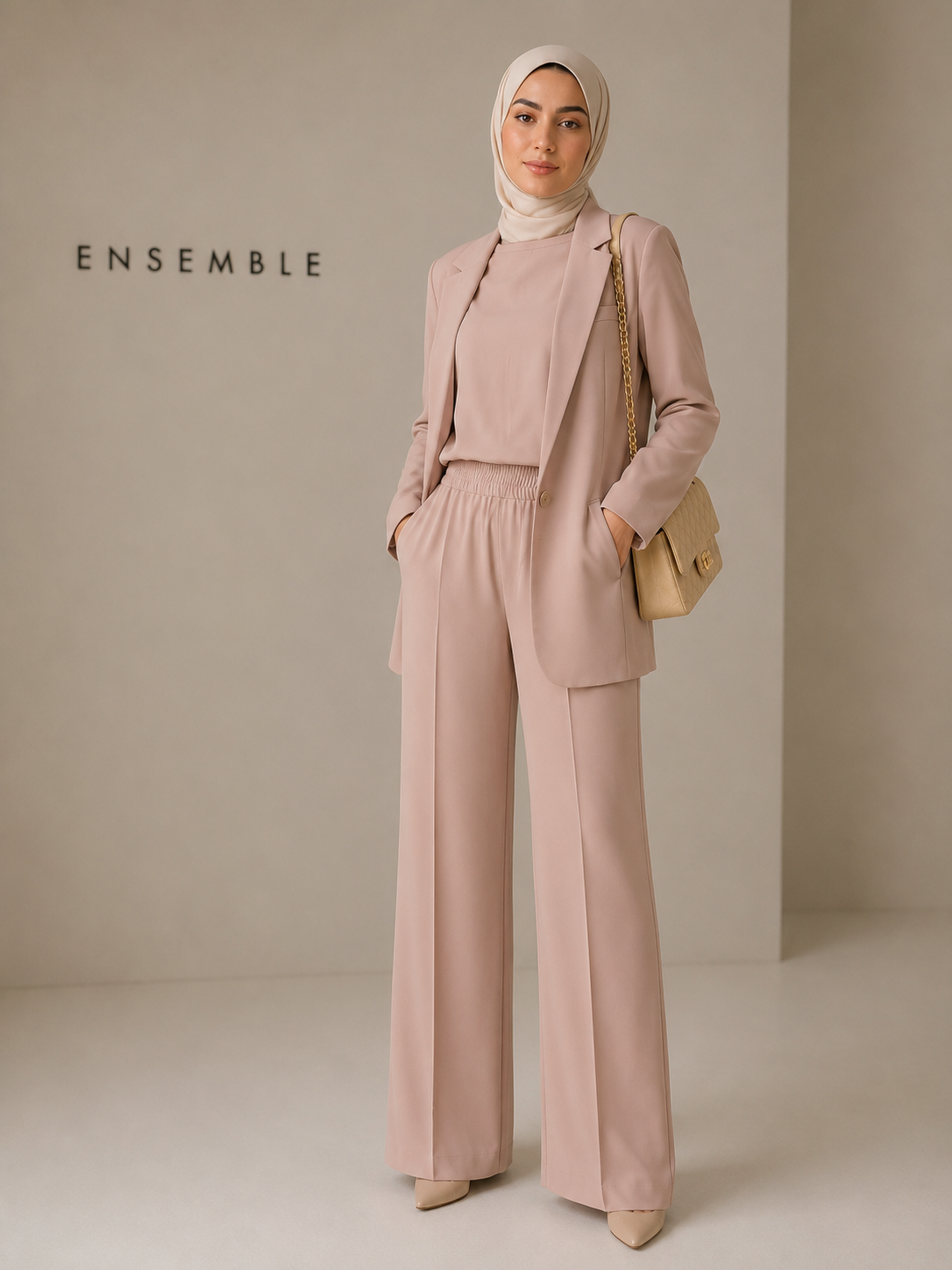 Three-Piece Crepe Suit – Nude Pink